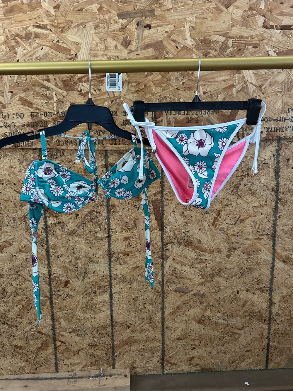Wildfox Floral Print Two-Piece Bikini Set in Teal and Pink